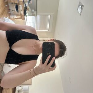 Black Textured Tie Top